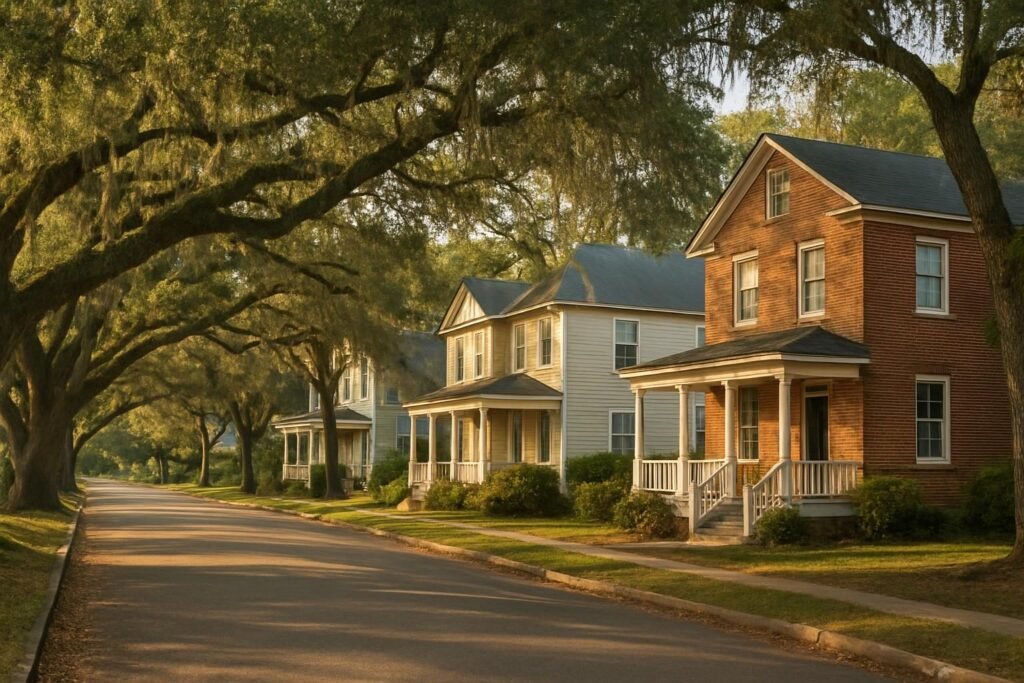 Tree-lined residential street showing the cost of living in New Bern NC housing