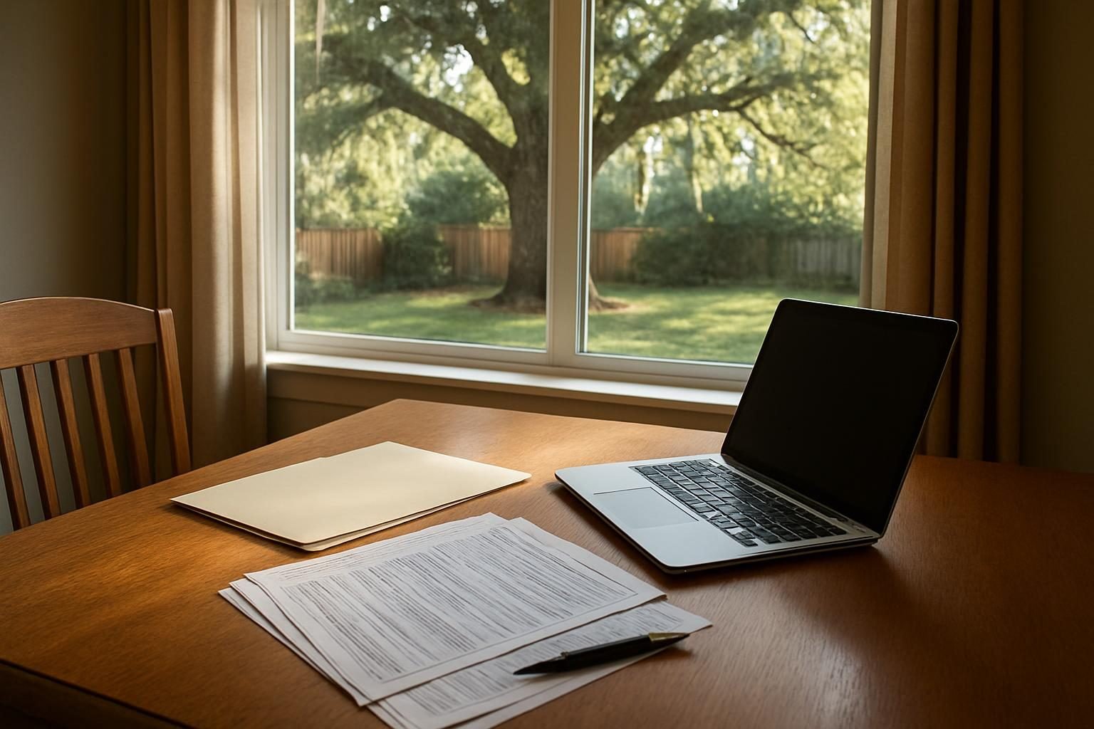 Enrollment paperwork and laptop on a kitchen table