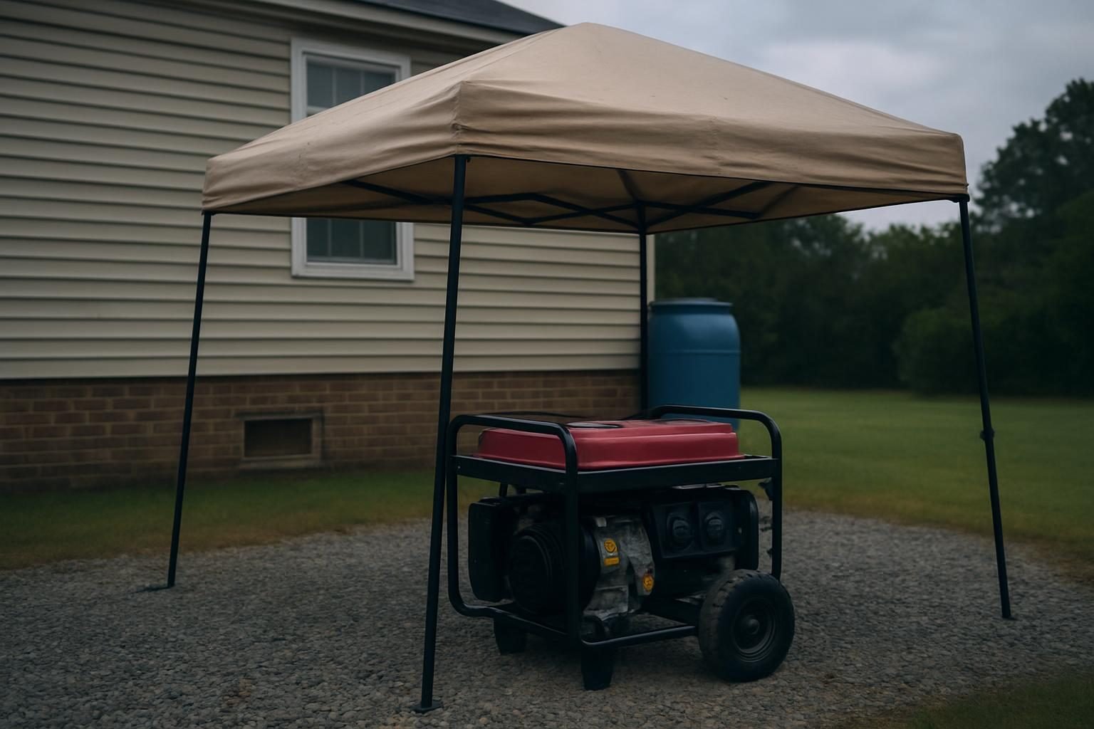 Portable generator set up outdoors away from a house