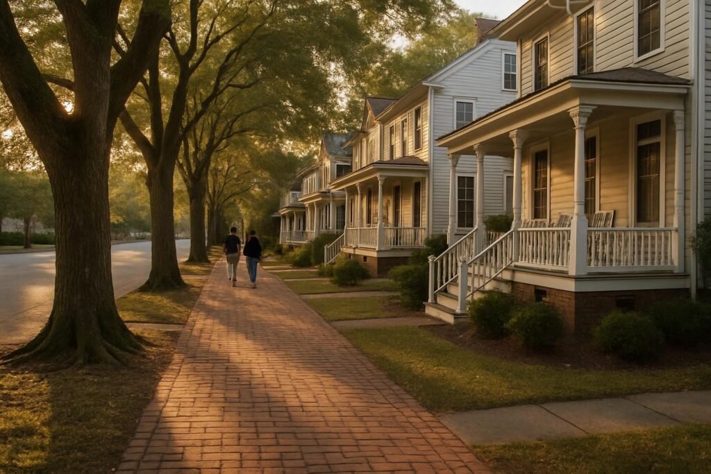 Historic street with porches, a scene typical of living in New Bern NC