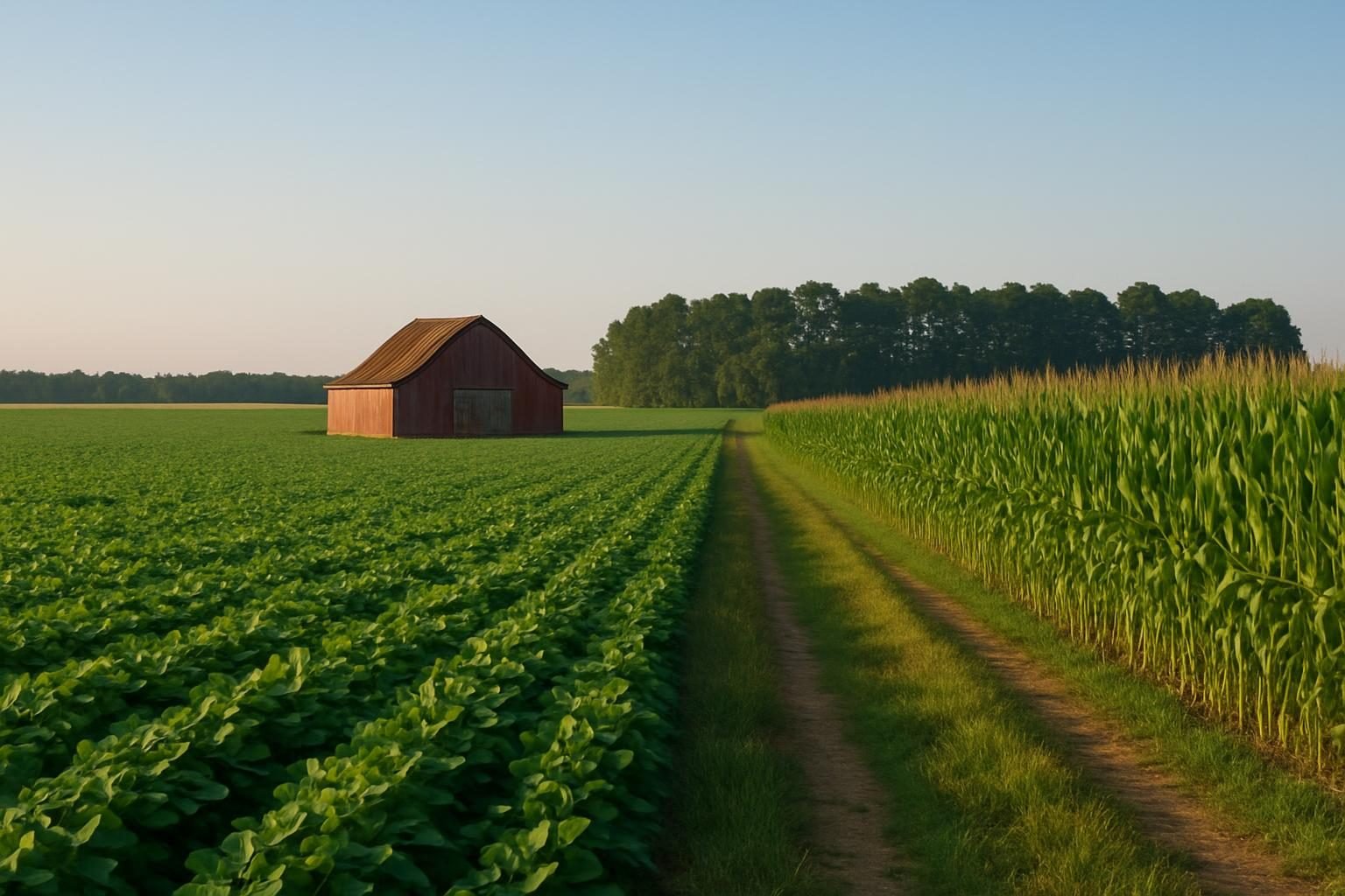 Farm field and barn in rural eastern North Carolina