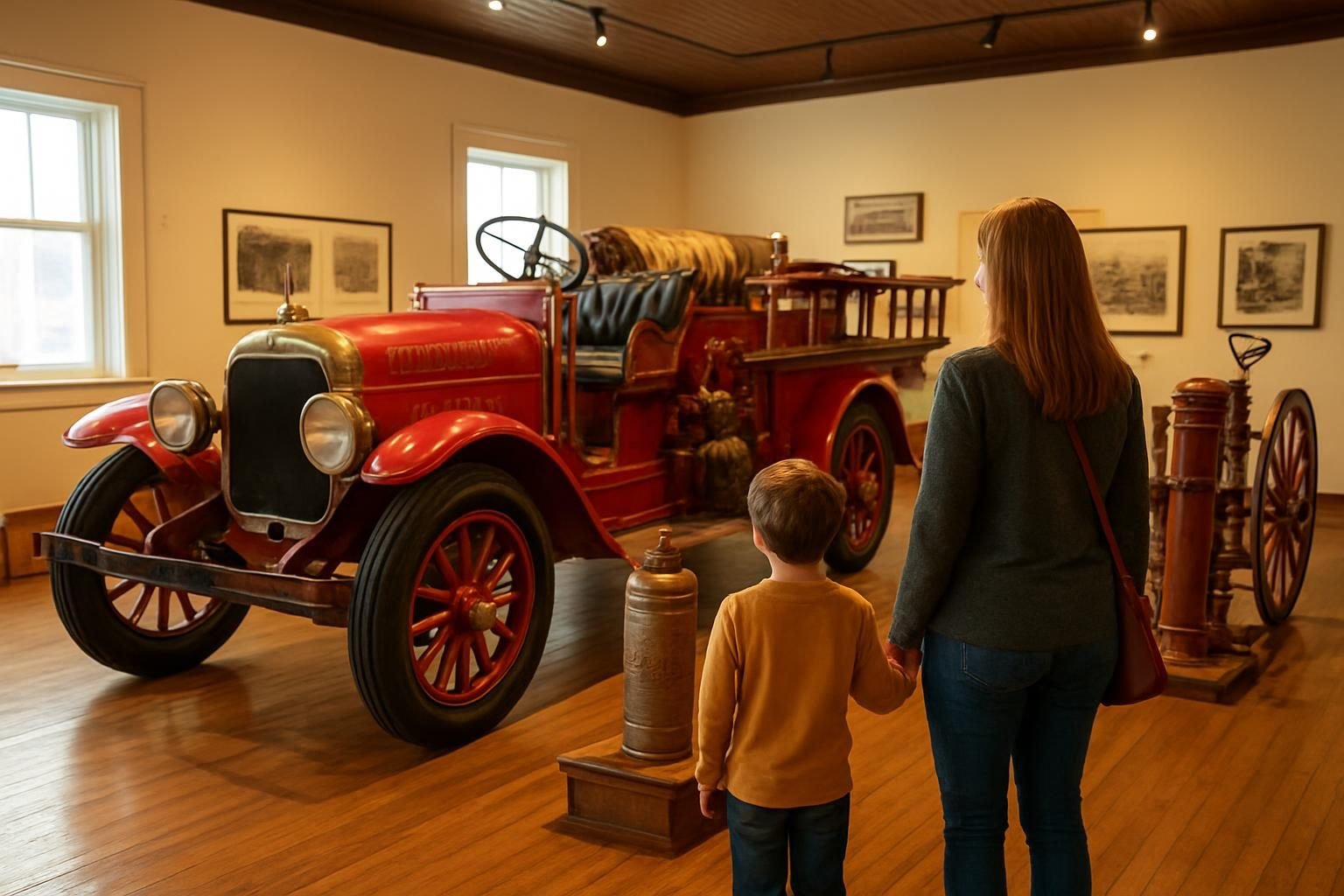 Antique fire engine displayed inside a small local museum