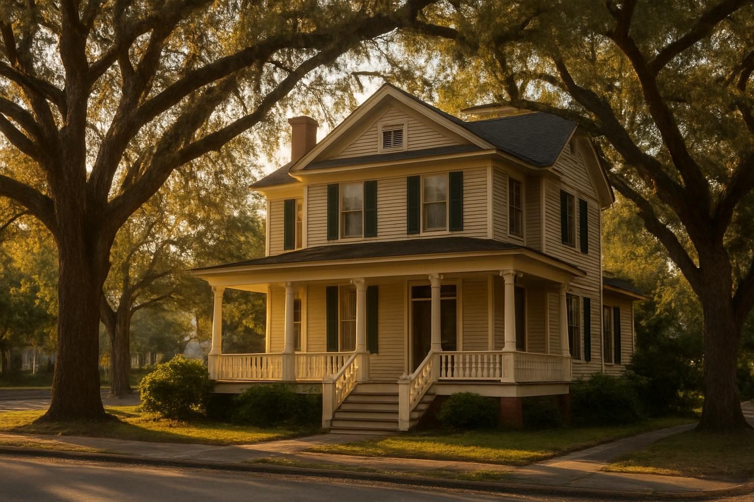 Historic wood-frame home with front porch on a shaded eastern North Carolina street