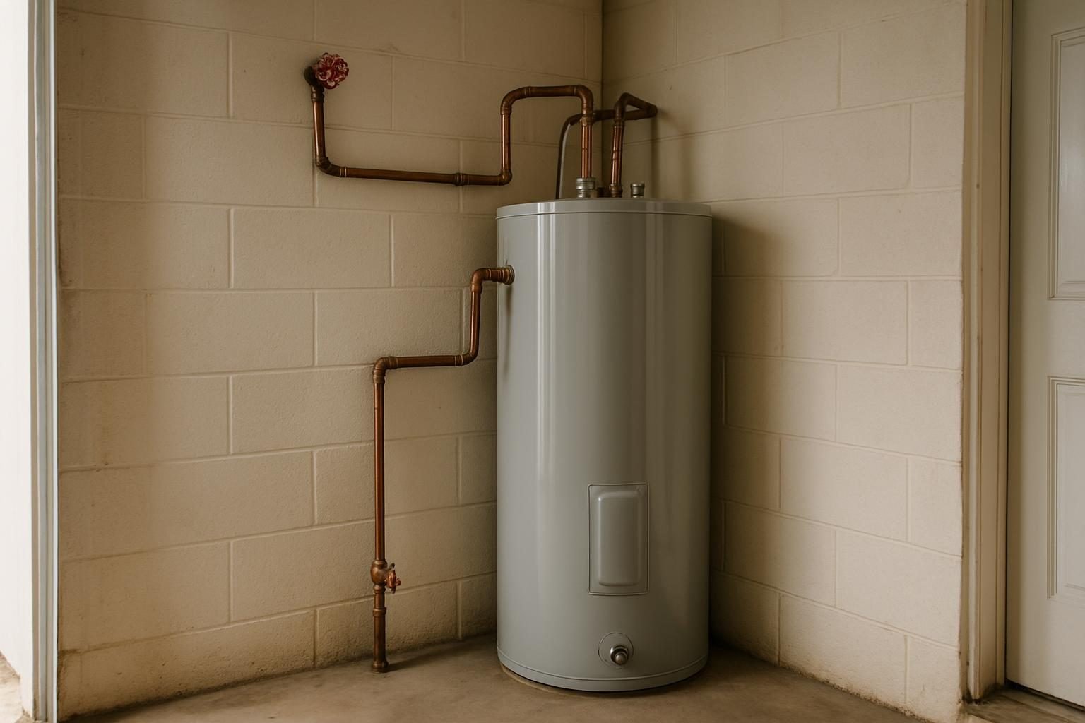 Water heater and main shutoff valve in a home utility area