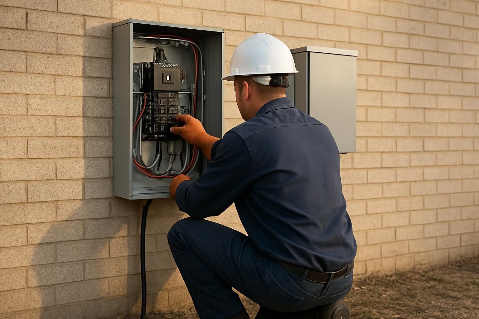 Electrician installing a transfer switch at a home electrical panel